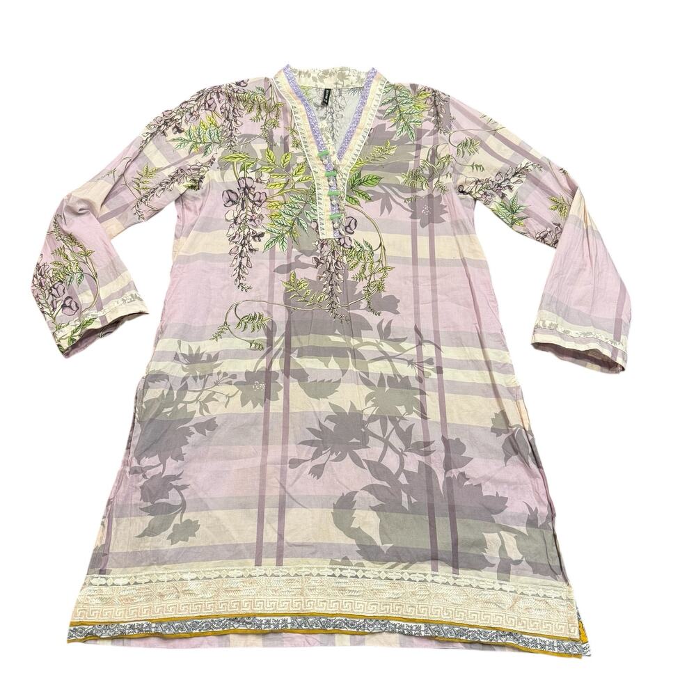 Beechtree Lilac Floral Print Kaftan Tunic Lawn Shirt Dress 12/M